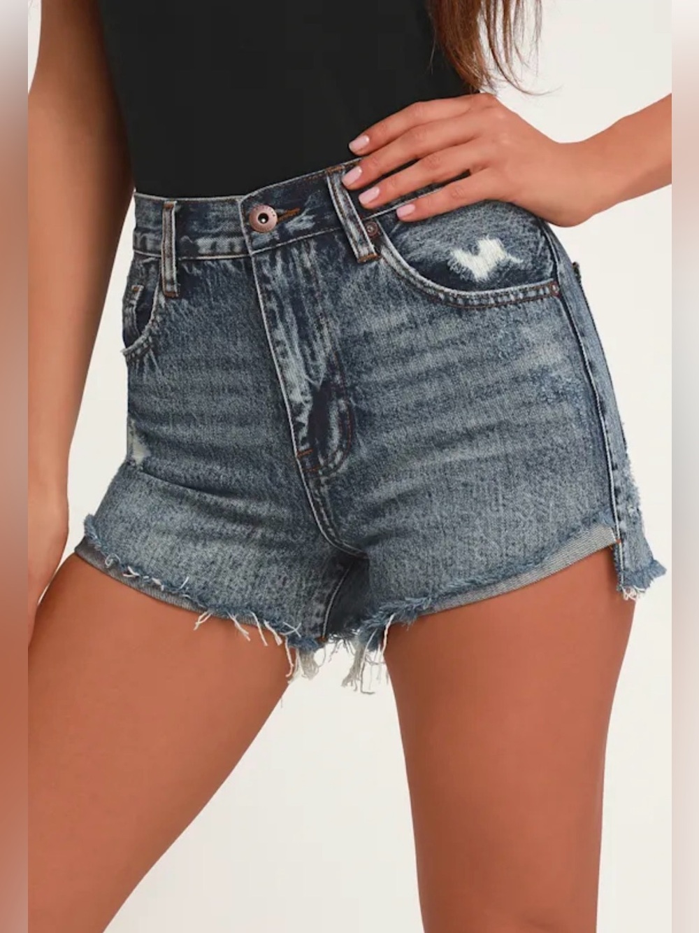 pistola High-Waist Distressed Denim Shorts - Blue